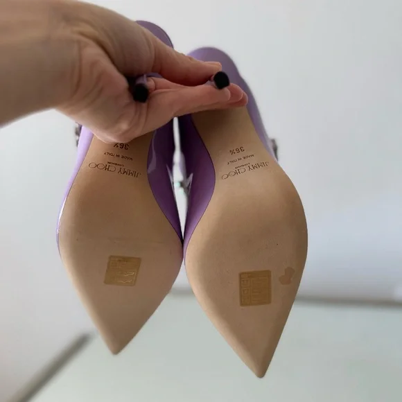 New JIMMY CHOO Bing 100 Lilac crystal-embellished patent-leather mules $1,095 - Picture 14 of 16